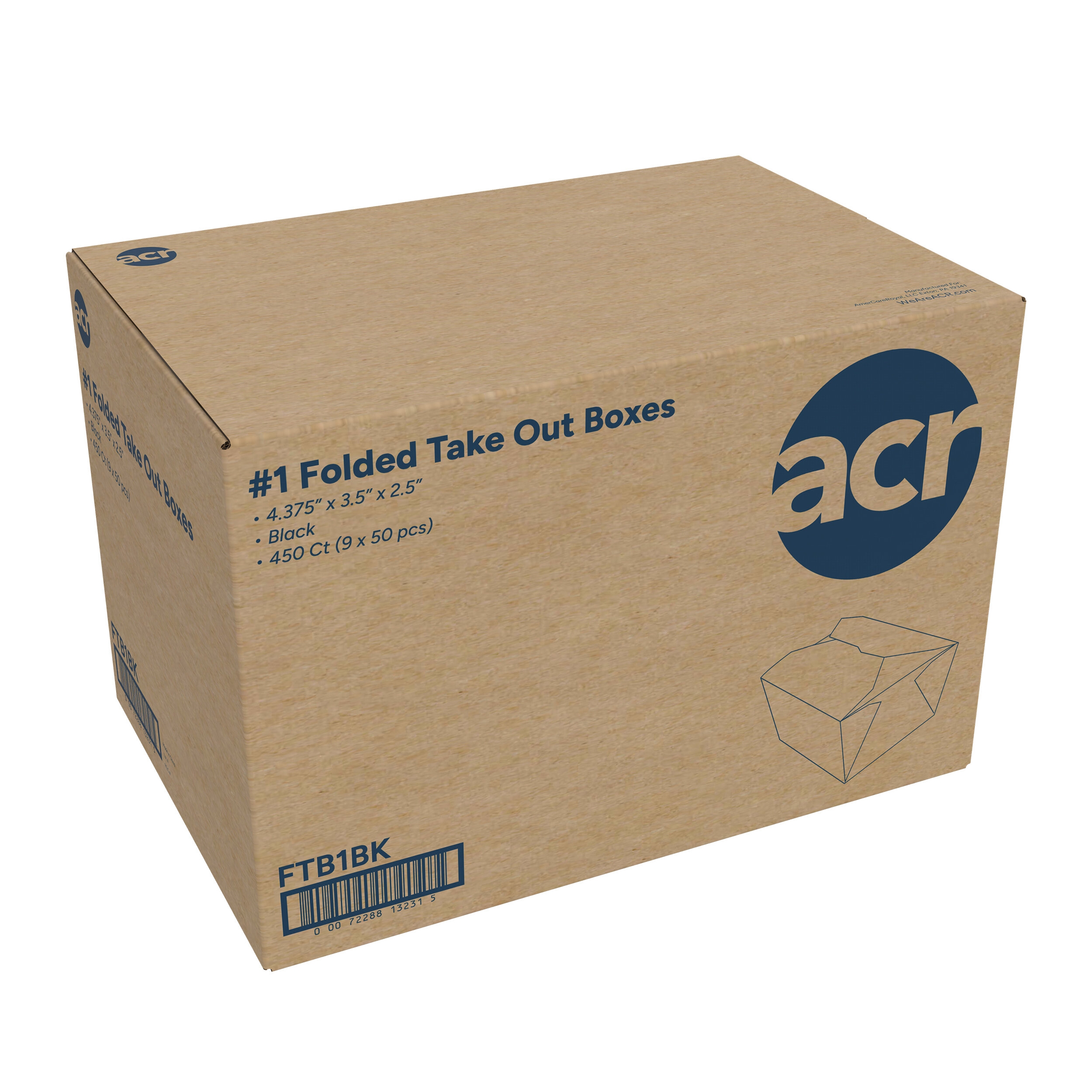 1LB BLACK TAKEOUT BOX 450/CS 4 3/8 X 3 1/2 X 2 1/2 FTB1BK