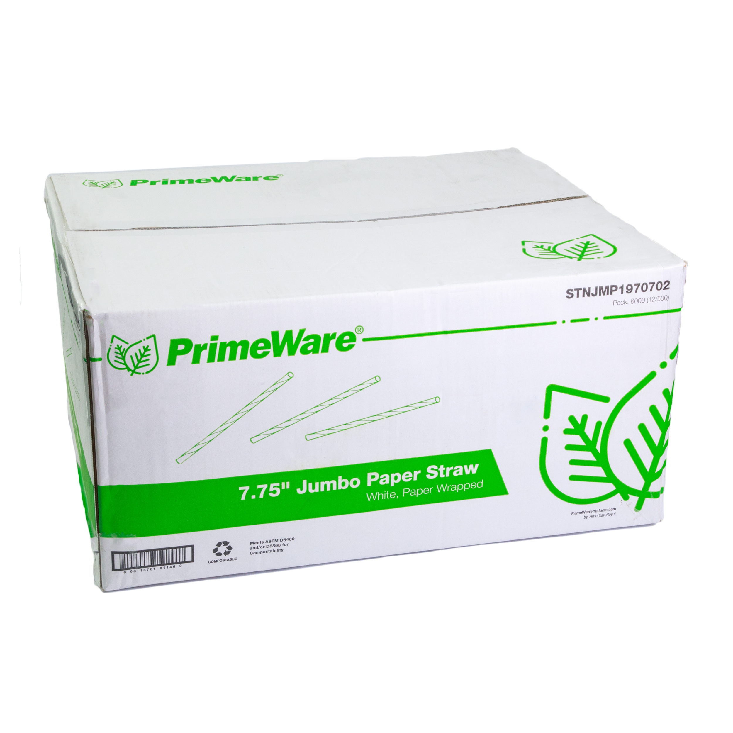 7.75" JUMBO WHITE PAPER STRAWWRAPPED 6M/CS
