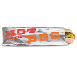 432 12" FOIL HOTDOG BAG 1M3.5X1.5X12 RED/ORG CLOSE OUT