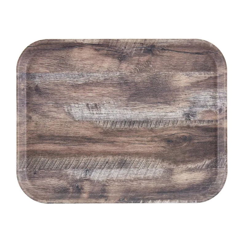 1418DCET825 DECOR SERIES CAMTRAY 18X14 RECTANGULAR- FIBERGLASS- DARK OAK - 12/CS
