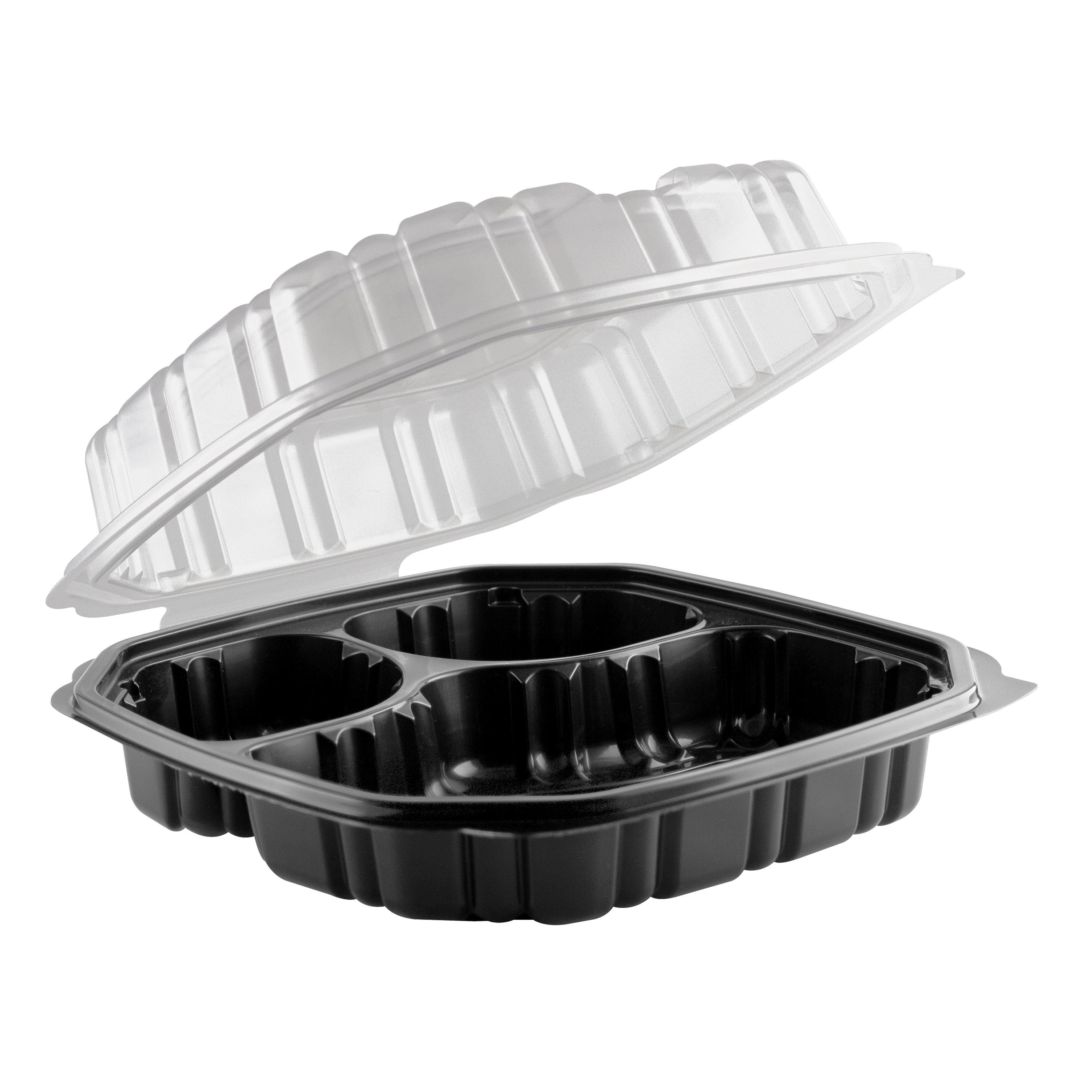 CC91031 3-COMP BLK HINGE CONT W/LID 10.5X9.5 120/CS