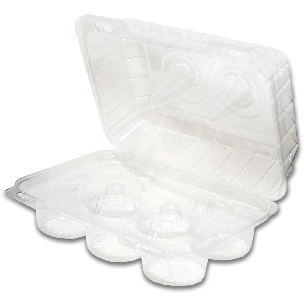 LBH-6656 6 CT HINGED CUPCAKECONT HIGH DOME 350/CS 9x7x4