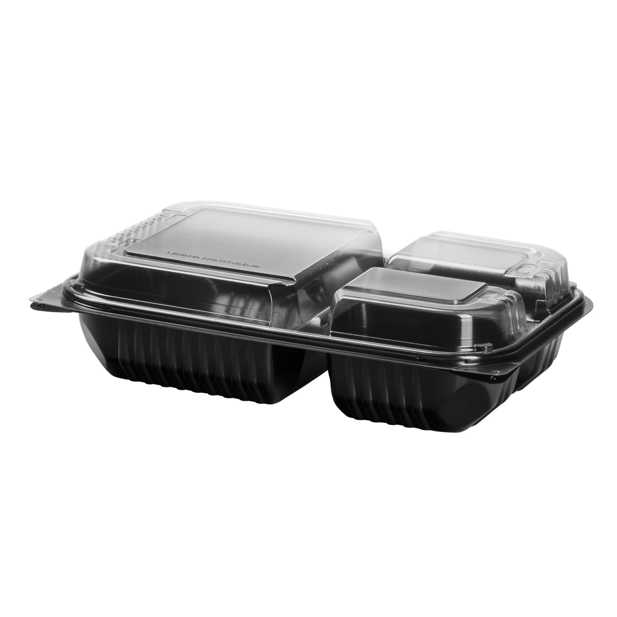 919019-PM94 3-COMP DINNER BOX100/CS Black BOTTOM Clear TOP