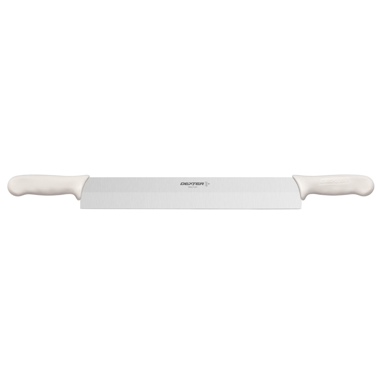 S118-14DH CHEESE KNIFE 14"  EA DOUBLE HANDLE WHITE - S/O