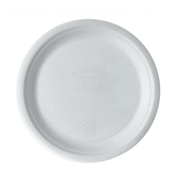 EP-P011NFA 7" SUGARCANE PLATE 1M 8/125 CS WHITE COMPOSTABLE