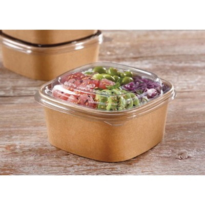 512205D300N Clear Pet Lid F/12-16oz Paper Square Bowl 300/cs
