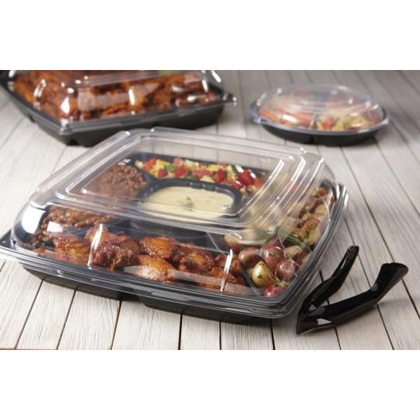 C78140050D25 14" 4-COMP Black SQPLATTER WITH DOME LID 25/CS