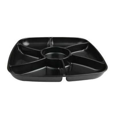 C93714C 14" Black 6-Section Square Platter w/Dome Lid 25/cs