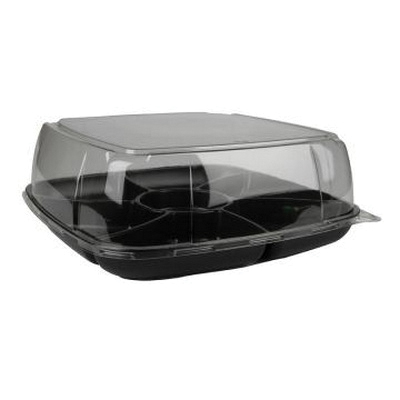 C93716C 16" Black 6-Section Square Platter w/Dome Lid 20/cs