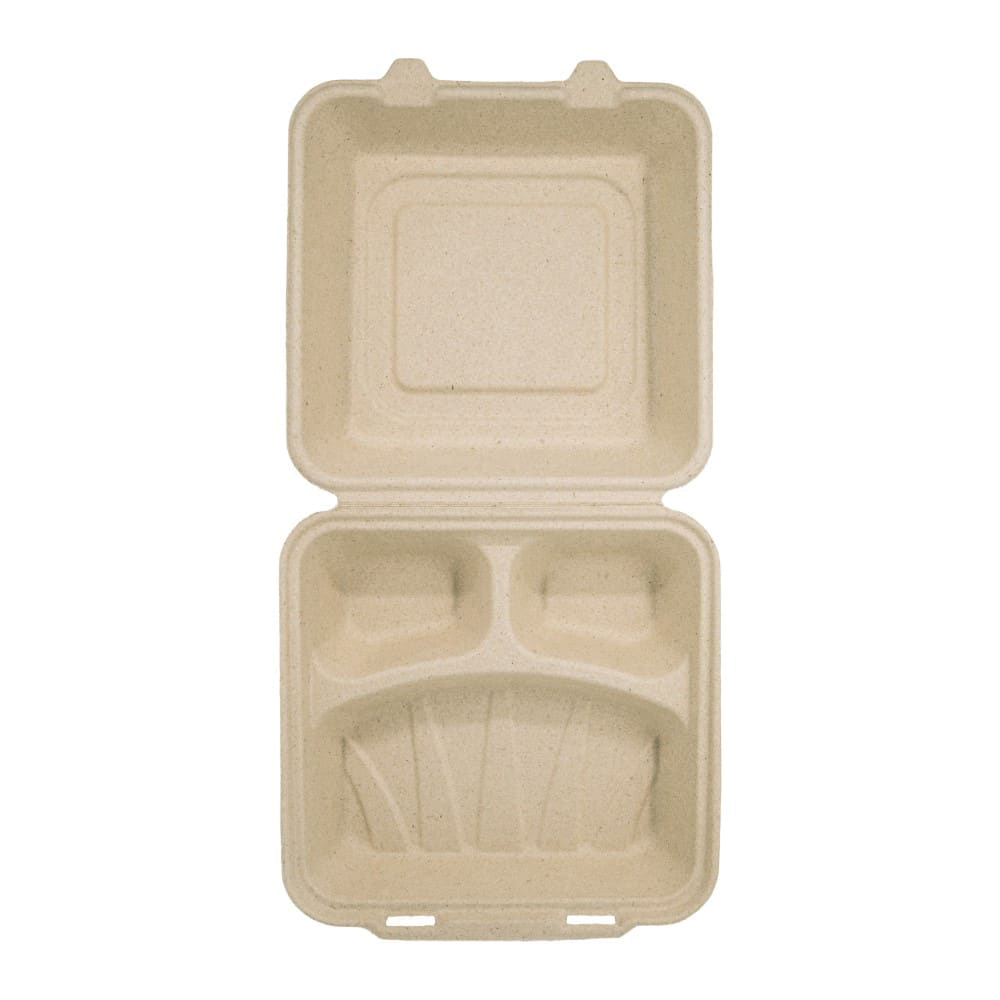 8" 3 Compartment Compostable Hinge Container  200/CS