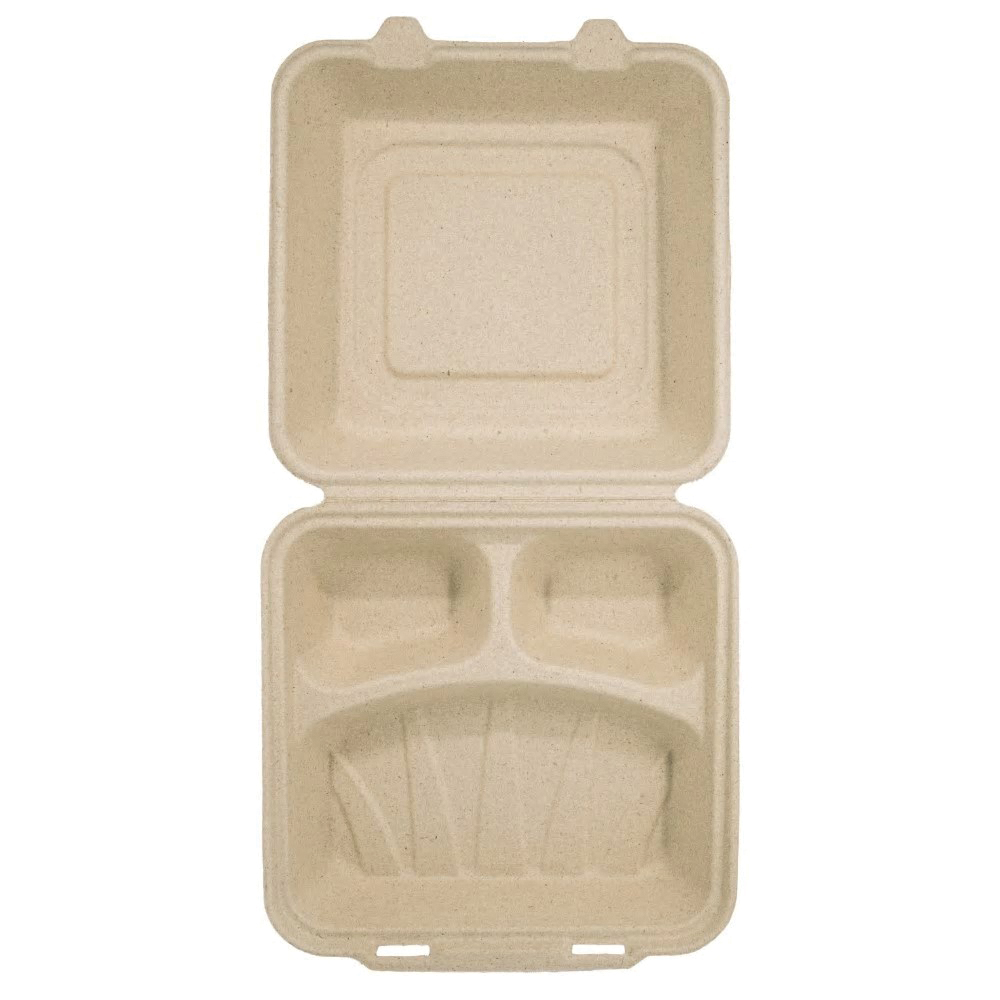 9" 3 Compartment Compostable Hinge Container 200/CS