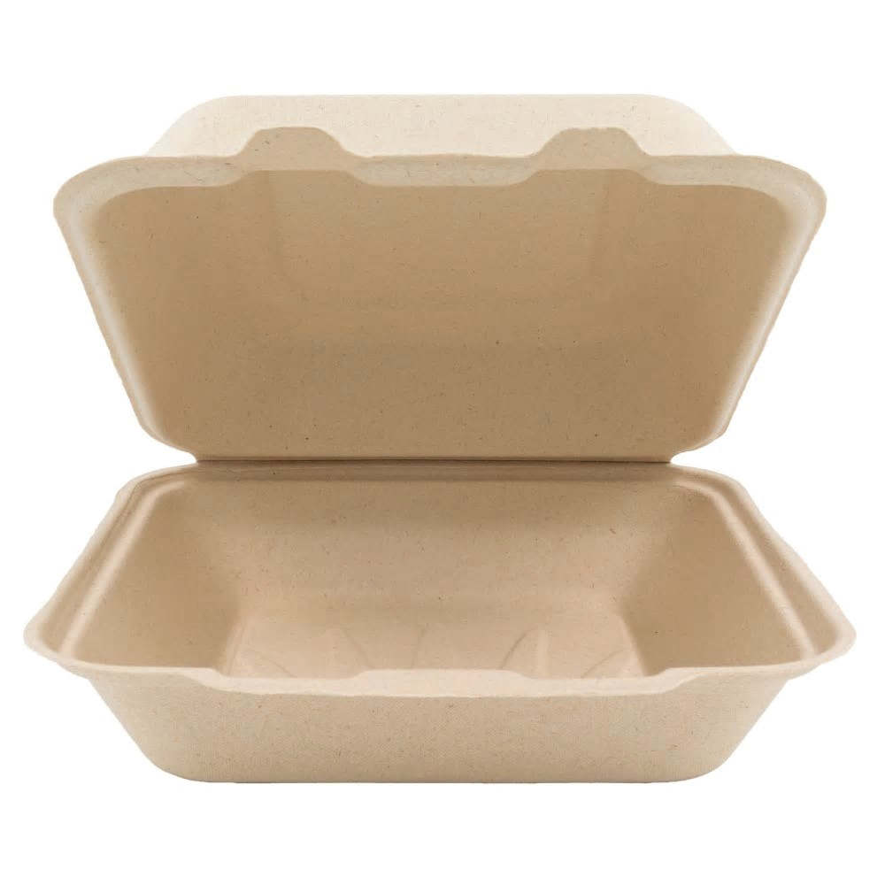 9" Compostable Hinge Container Natural 200/CS