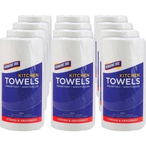 GJO25012  2-PLY 8X11 WHITE HOUSEHOLD TOWEL 12/CS  250-SHEETS/RL