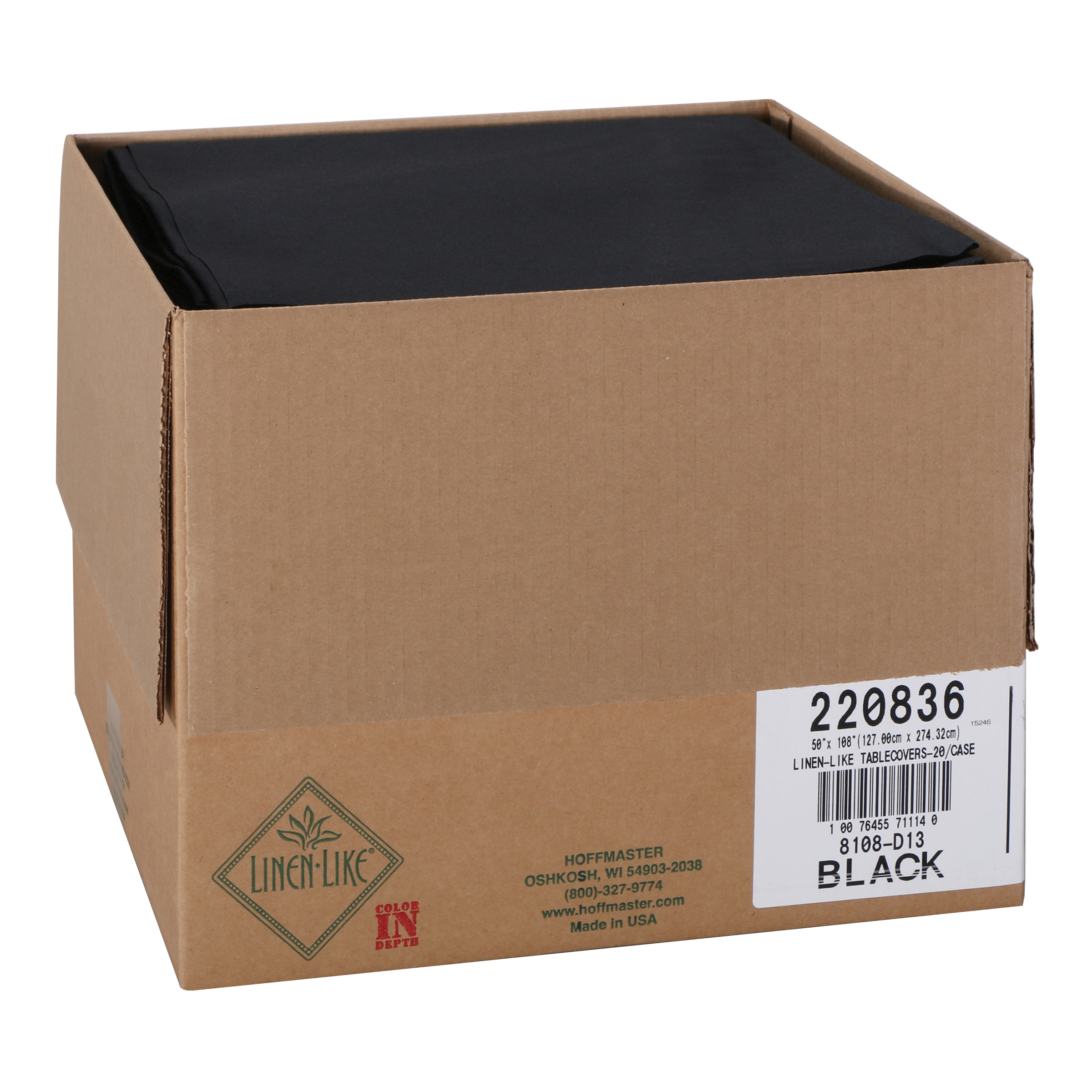 220836 50X108 BLACK TABLECOVER20/CS  LINEN-LIKE