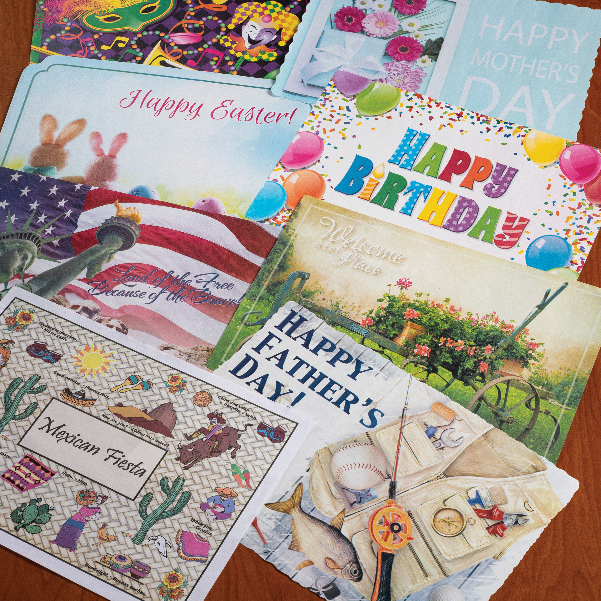 10 in x 14 in Spring Paper Placemats 8 Designs Combo Pack 1000 ct.