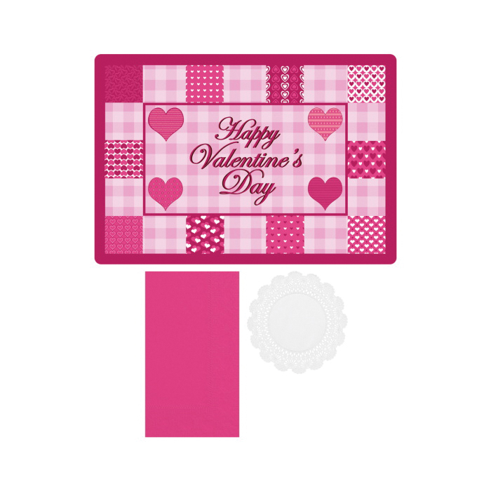 856781 VALENTINE DAY COMBO 750 250 PLACEMATS/NAPKINS/DOIL S/O