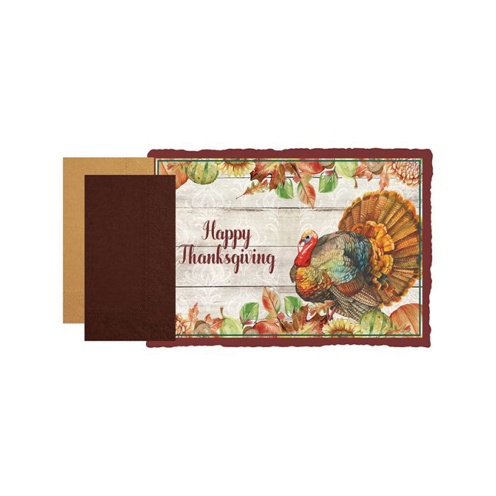 856793 THANKSGIVING KIT Turkey Tradition Placemat and Napkin Combo Pack 500ct.