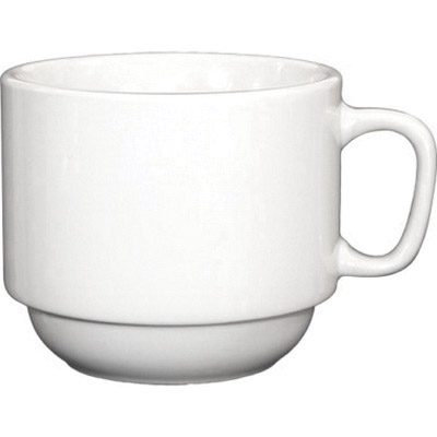 7oz China Cup W/Handle Stackable European White Dover - 36/cs