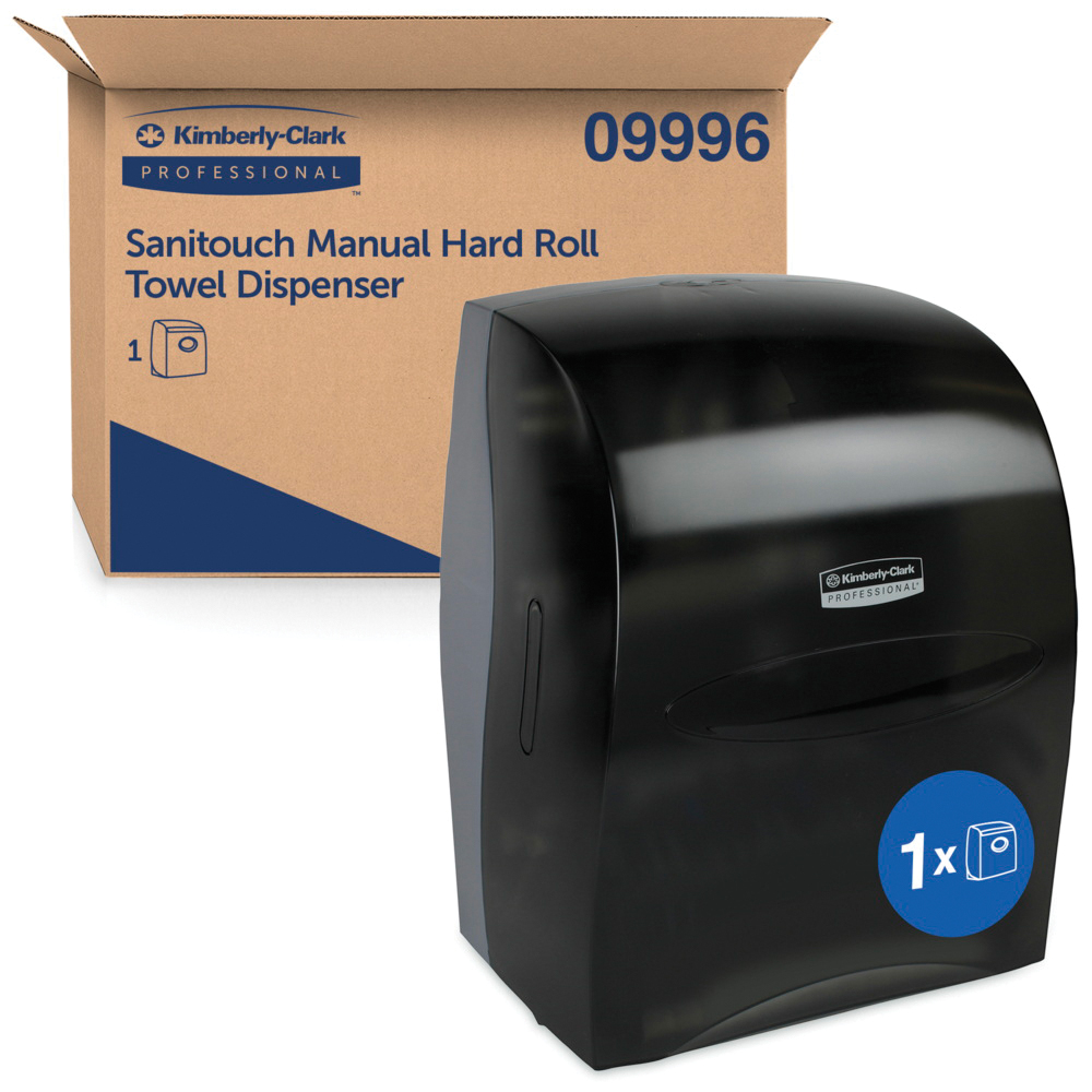 Kimberly-Clark Professional Sanitouch Manual Hard Roll Towel Dispenser (09996), Black, for 1.75" Core Roll Towels, 12.63" x 16.13" x 10.2"