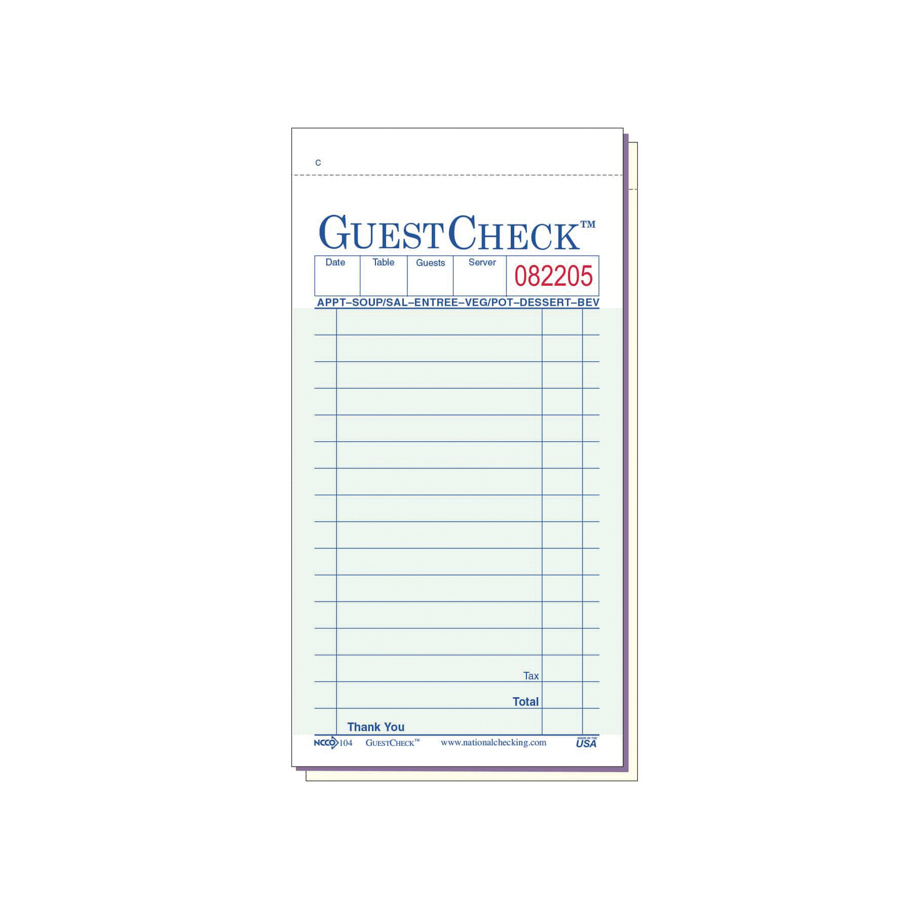 GUEST CHECK 104-50 DUP 50/50CS CARBON 2 PART GREEN 16 LINE