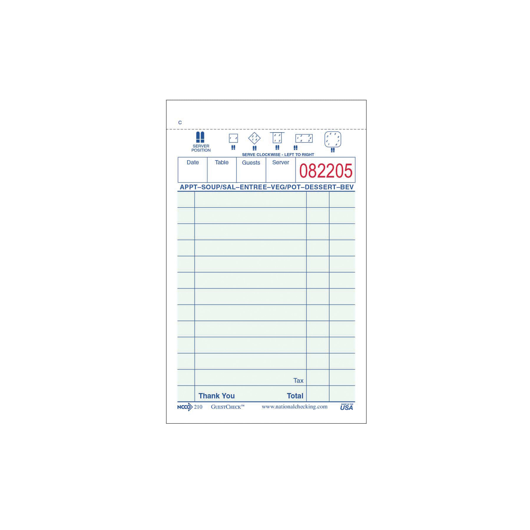 GUEST CHECK 210 SINGLE 100 PADS/CS 100/PAD, 12 LINES