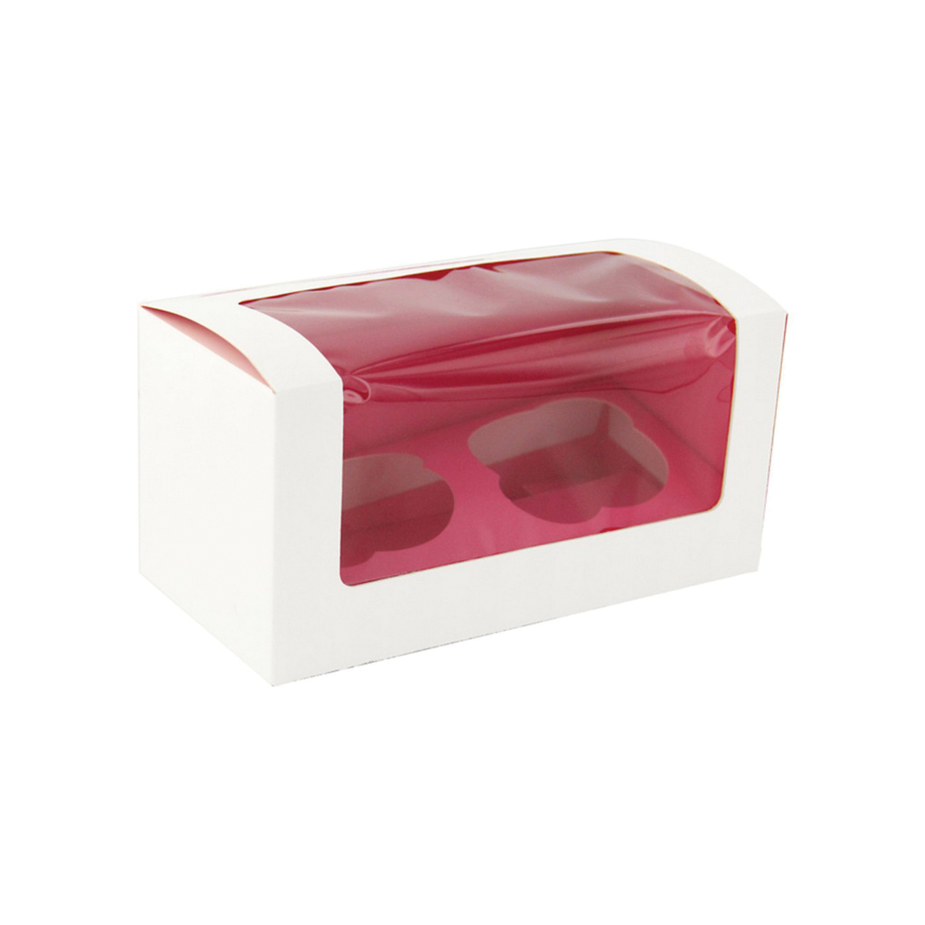 209BCKF2 PINK 2-CUPCAKE BOX WITH WINDOW 100/CS