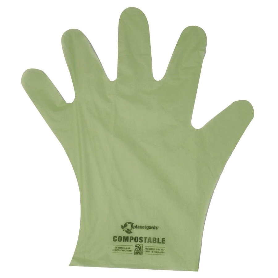 Med Planetgard Compostable Green Gloves 4/250/cs