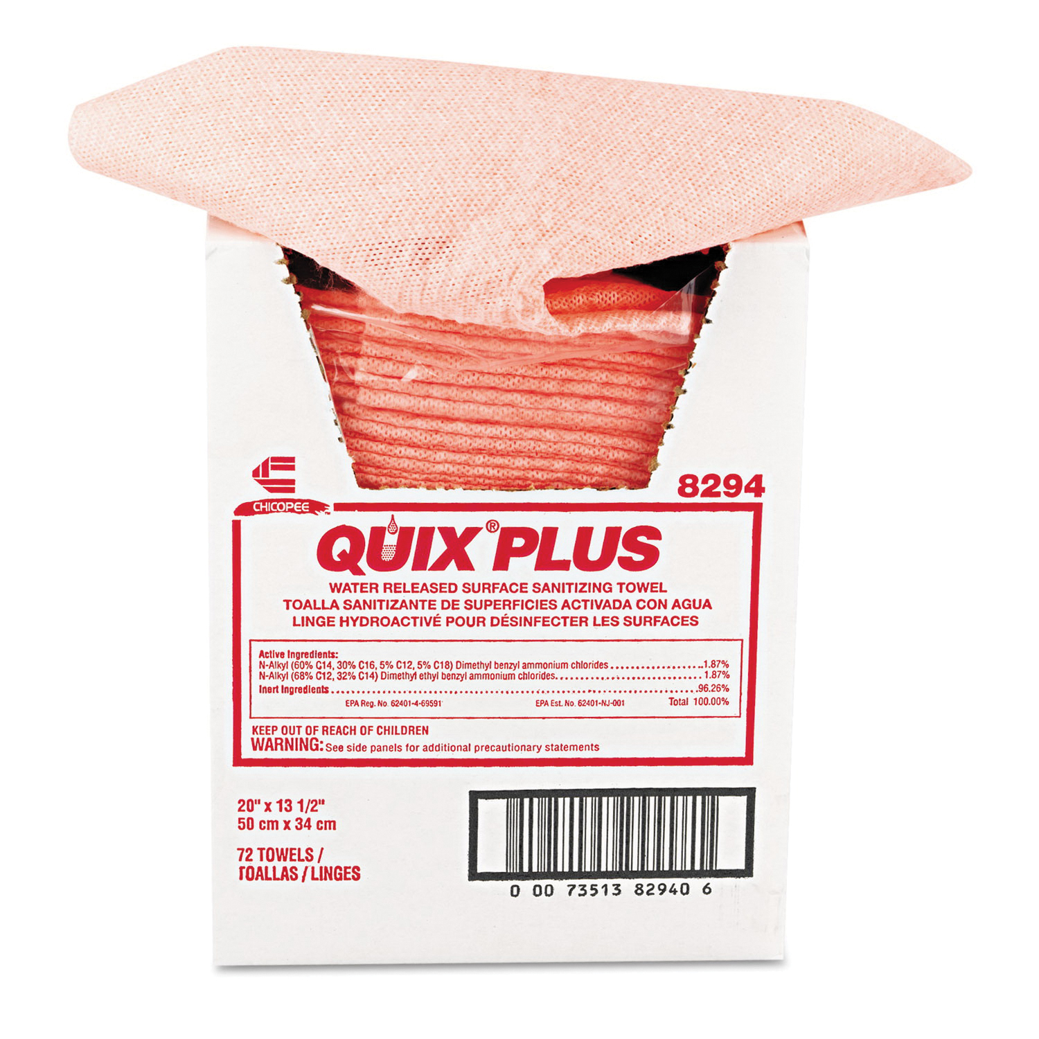 8294 QUIX PLUS TOWEL 72/CS13.5X20 PINK PRETREATED