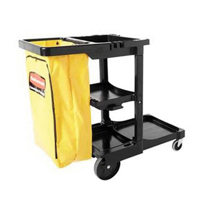 6173-88 BLACK JANITOR CART  EAWITH  YLW VINYL BAG