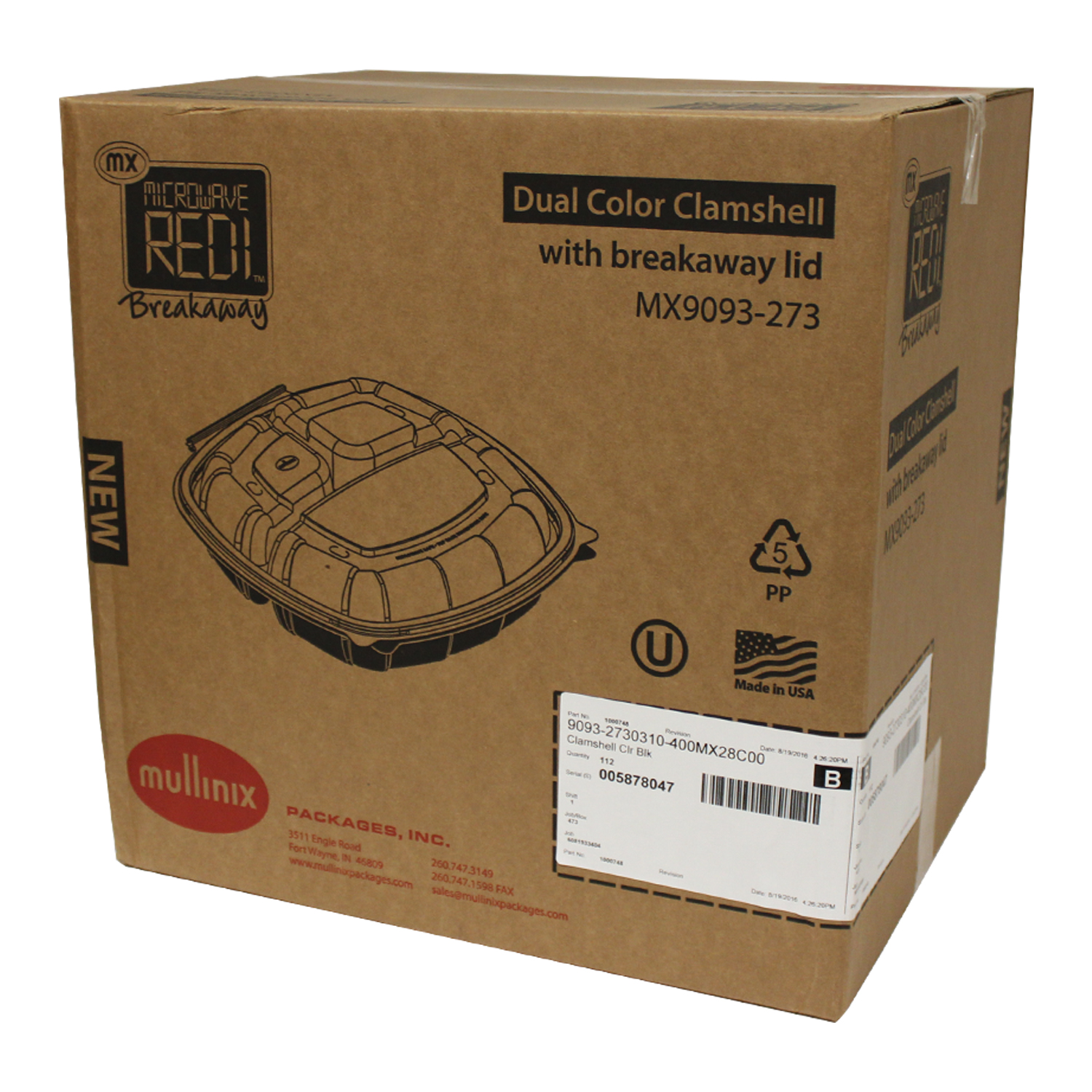 1000748 3-COMP SQ HINGE CONTBlack BASE/Clear LID 112/CS