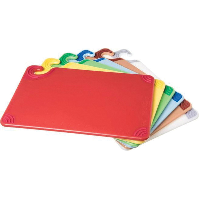CUTTING BOARD COMBO 12X18X1/2 ANTI SLIP W/HOOK YELLOW RED BROWN BLUE GREEN WHITE - 6/CS