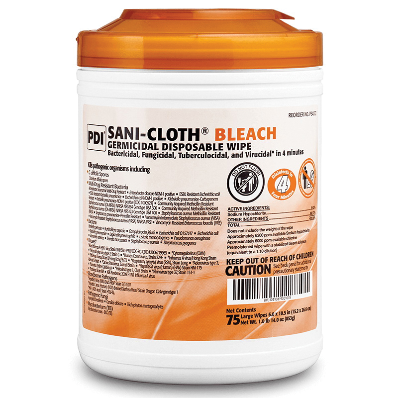 P54072 SANI-CLOTH BLEACH 12/CS75CT LARGE CANISTER ORANGE TOP