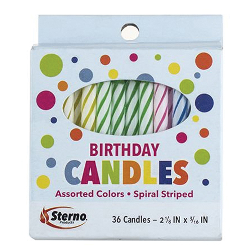 40180 BIRTHDAY CANDLES 12PK/BX SPIRAL STRIPE - 12PKS PER BOX