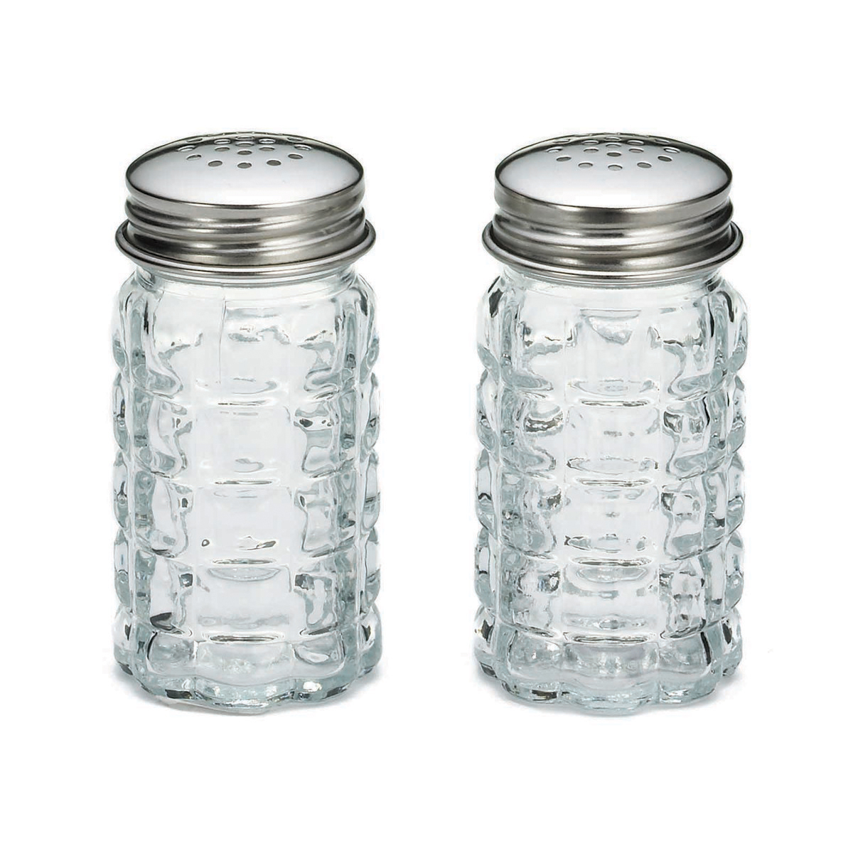 SALT & PEPPER SHAKER 1OZ CLEAR PANELED GLASS SS TOPS - 24/CS