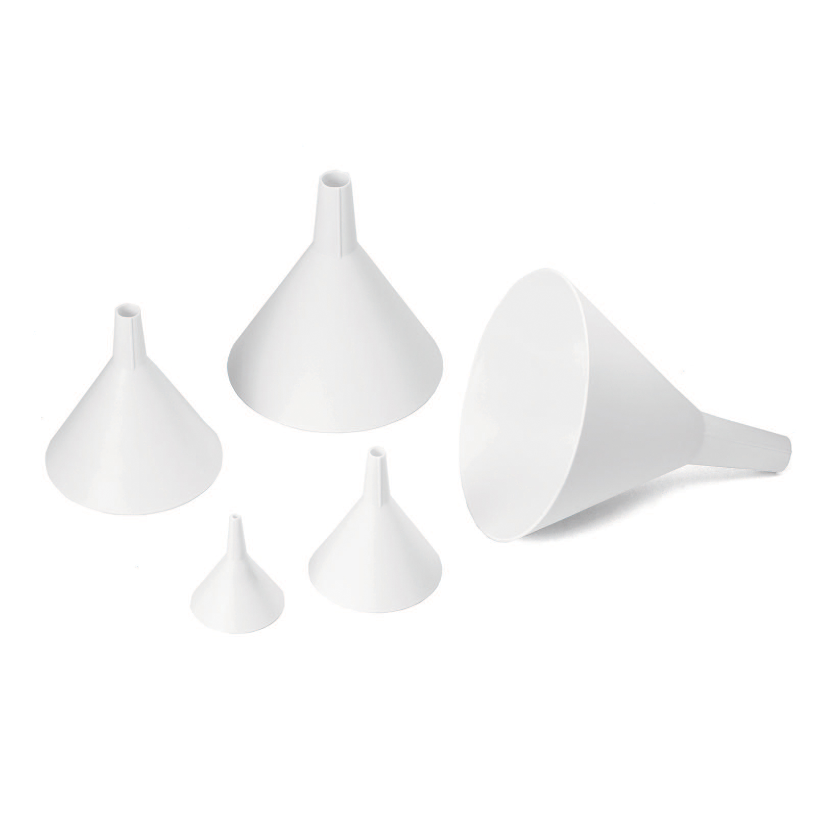 Funnel Set 2", 3", 4", 5", 6" - White Plastic - 5/set