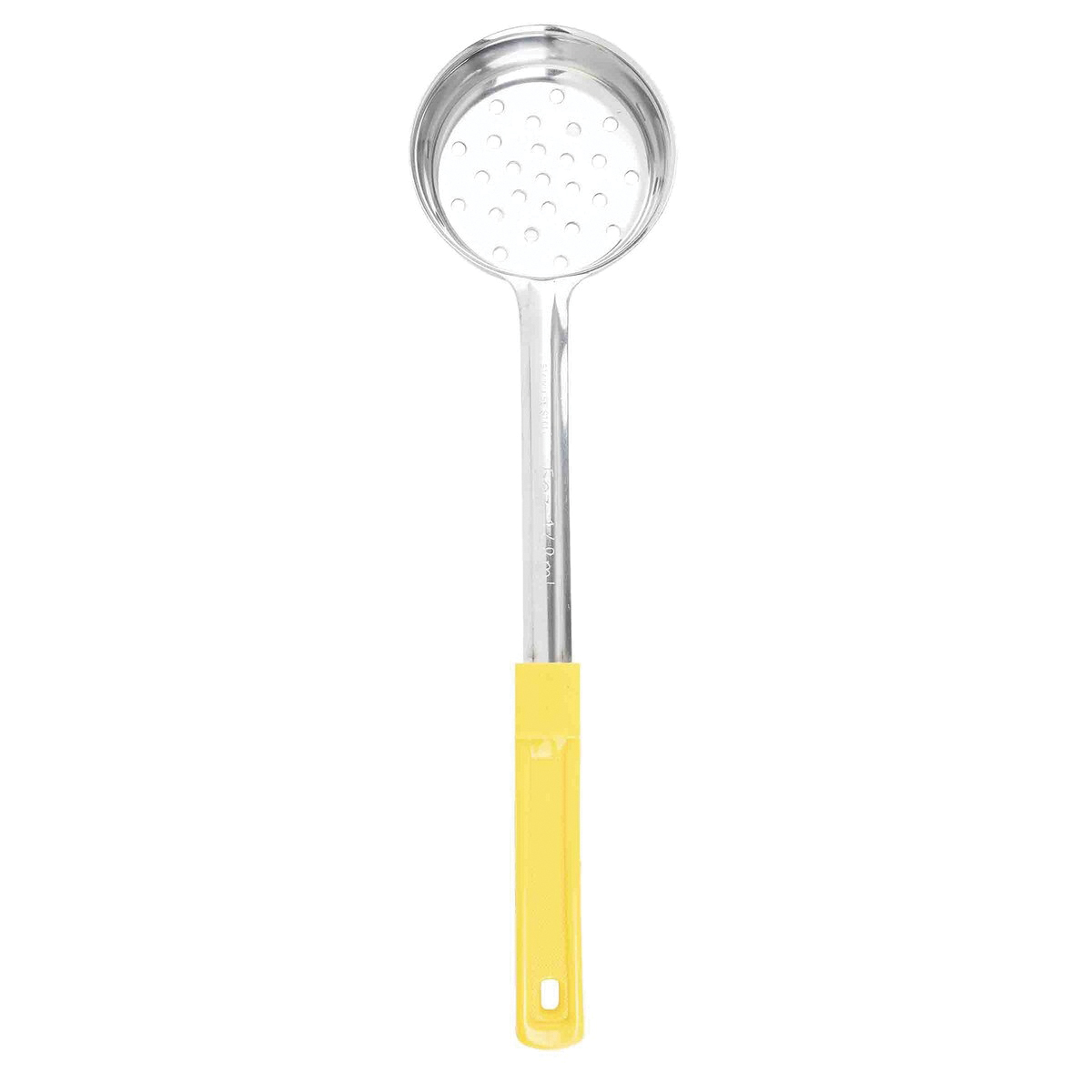 PORTION CONTROL SPOON 5OZ PERFORATED SS - YELLOW HANDLE - EA