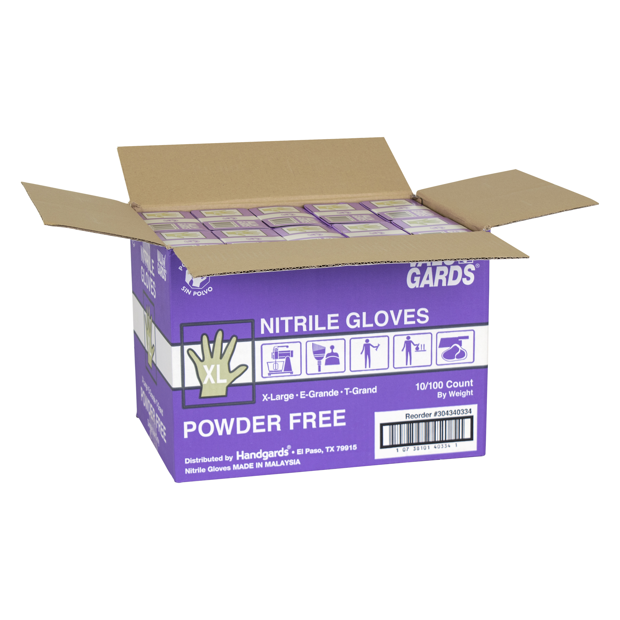EXTRA LARGE PURPLE PF NITRILE GLOVE 1M/CS10/100 304340334
