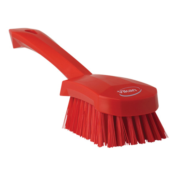 41924  Red Washing Brush with Short Handle, 10.6", Stiff