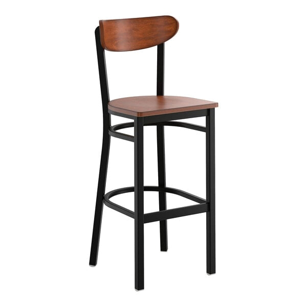 BAR HEIGHT STOOL BLACK ANTIQUE WALNUT SEAT BACK