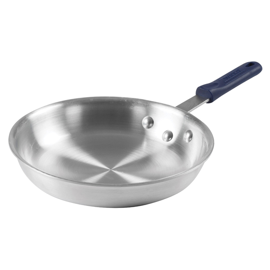 GLADIATOR FRY PAN 10" DIA- W/O LID - RIVETED HANDLE - BLUE SILICONE SLEEVE - NATURAL FINISH - EA