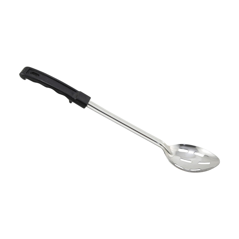 SERVING SPOON SS 15" SLOTTED WITH BLACK PLASTIC HANDLE - EA
