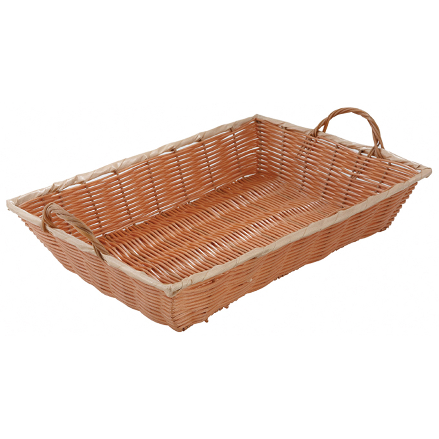 Woven Basket 16x11x3 Plastic Polupropylene Natural W/Handles - EA